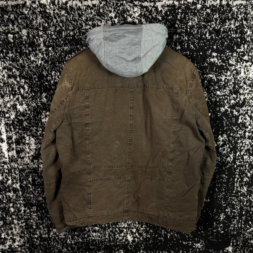Levis Mens Sherpa Lined Utility Jacket Brown Y2K Grunge Detachable Hood Medium - Picture 3 of 7